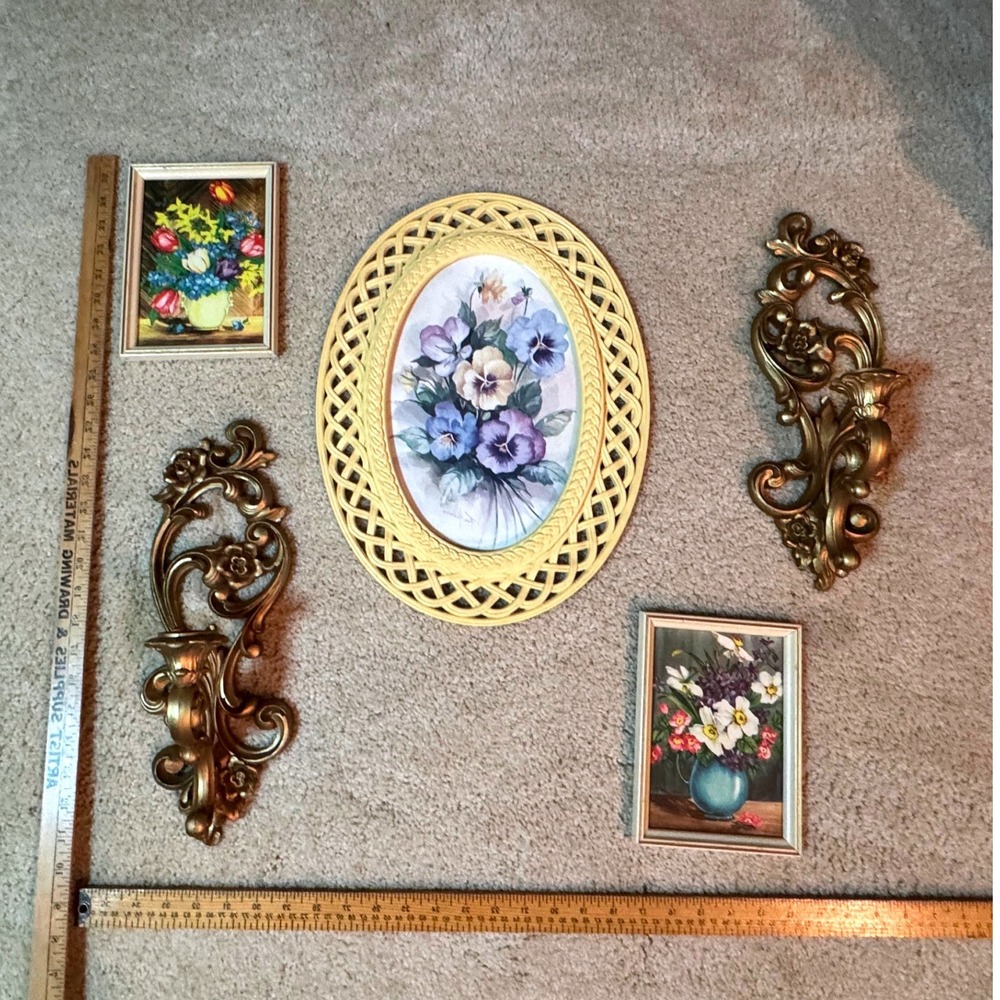 Original Vintage Framed Floral Print Pair Mid Century Cottagecore Wall Art - Picture 9 of 11